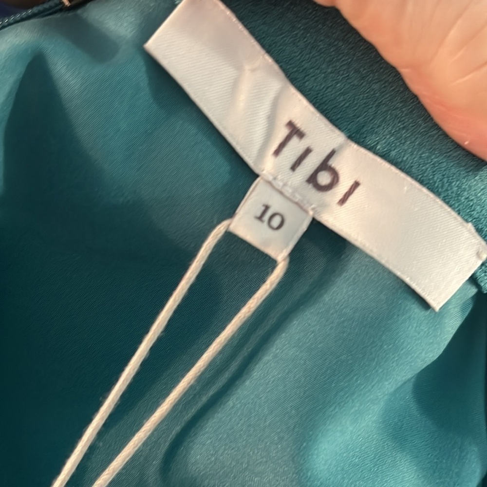 Tibi Savanna Cutout Dress NWT Long Sleeves Keyhole Waist Teal Lined Size 10 - Picture 8 of 14